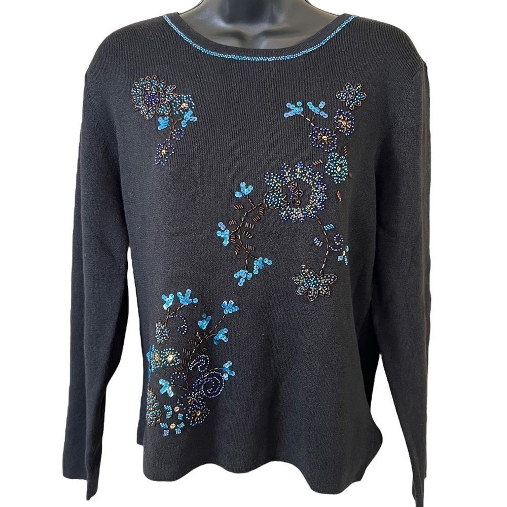 IB Diffusion Floral Embellished Beaded Sweater